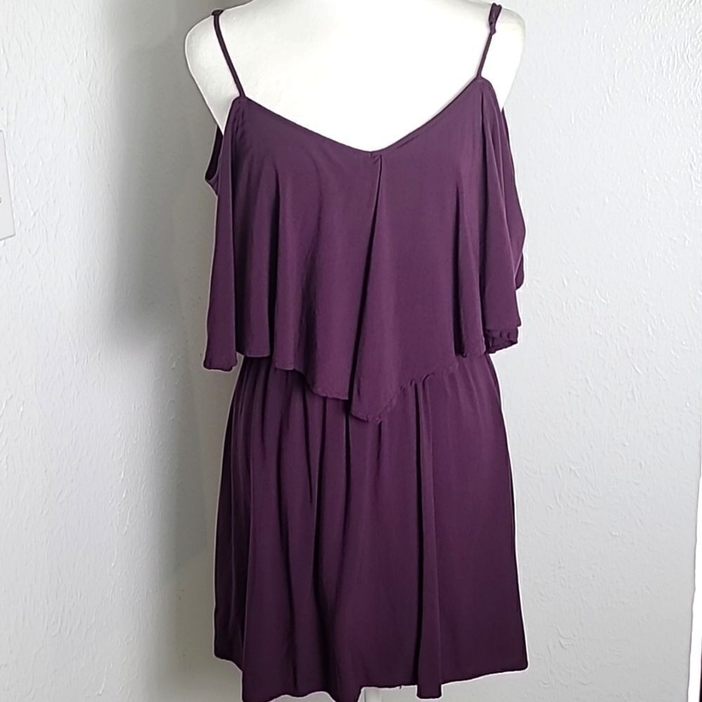 Express Cold-Shoulder Mini-Dress, Dark Purple, Size Small Petite